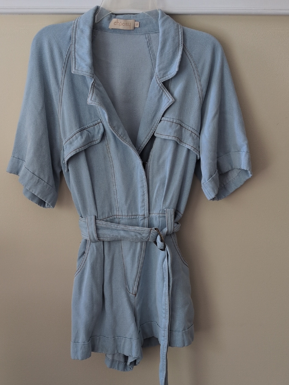 Choosy Light Blue Utility Romper with Belt